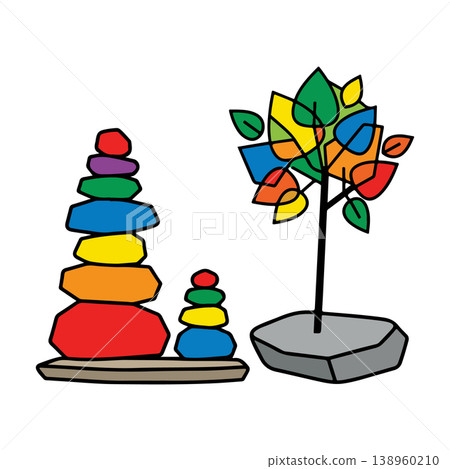 Colorful Stacking Toys and Tree Illustration 138960210
