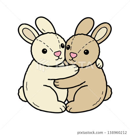 Two Stuffed Rabbits Hugging Two Stuffed Rabbits Hugging 138960212