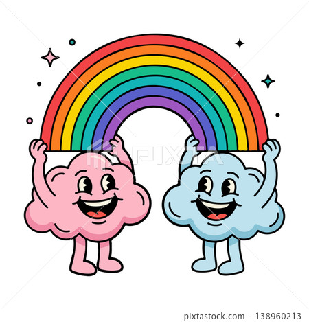Cartoon Clouds Holding a Rainbow Cartoon Clouds Holding a Rainbow 138960213