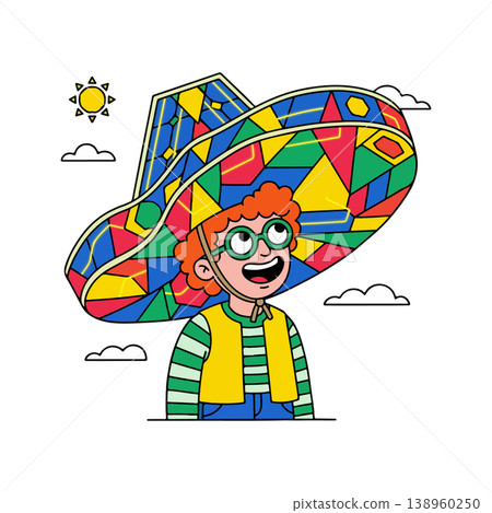 Boy with Colorful Sombrero 138960250