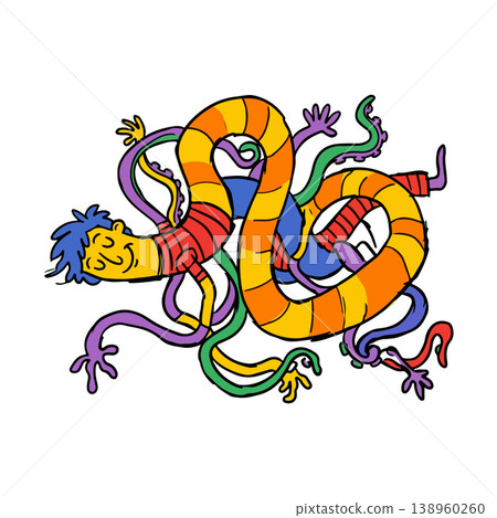 Cartoon Man Wrapped in Colorful Tubes 138960260