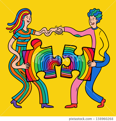 Colorful Puzzle Piece Connection Colorful Puzzle Piece Connection 138960268