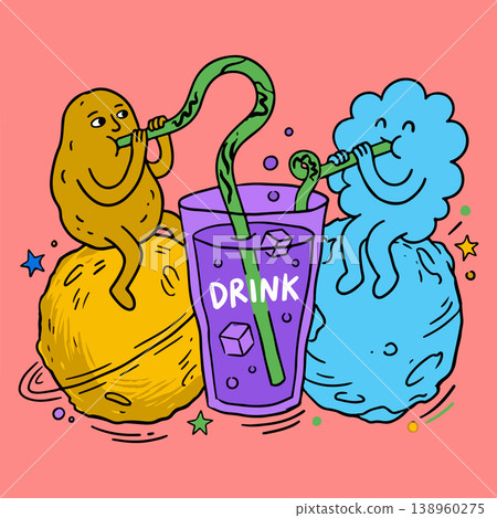 Cartoon Potato and Cloud Drinking 138960275