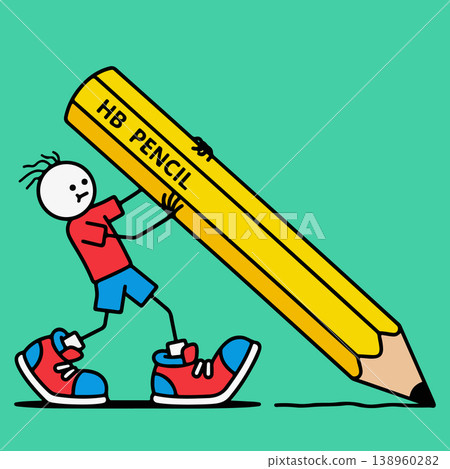 Cartoon Man Carrying HB Pencil Cartoon Man Carrying HB Pencil 138960282