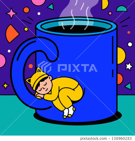Sleeping Baby with Coffee Cup Sleeping Baby with Coffee Cup 138960283