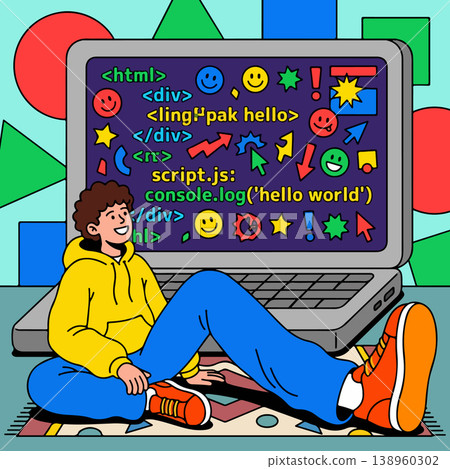Programmer with Laptop Coding 'Hello World' Programmer with Laptop Coding 'Hello World' 138960302