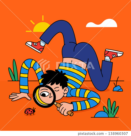 Boy Exploring with Magnifying Glass 138960307