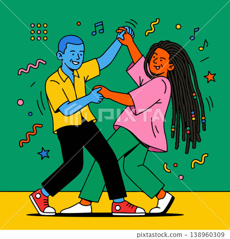 Couple Dancing with Musical Notes and Confetti Couple Dancing with Musical Notes and Confetti 138960309