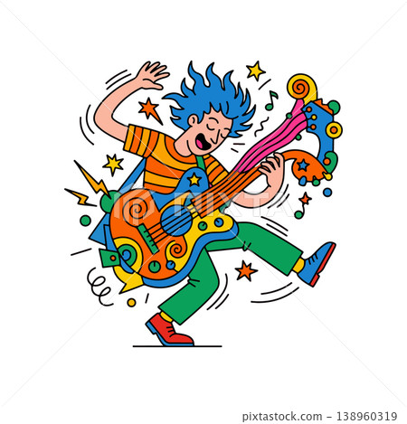 Cartoon Rock Star Playing Guitar Cartoon Rock Star Playing Guitar 138960319