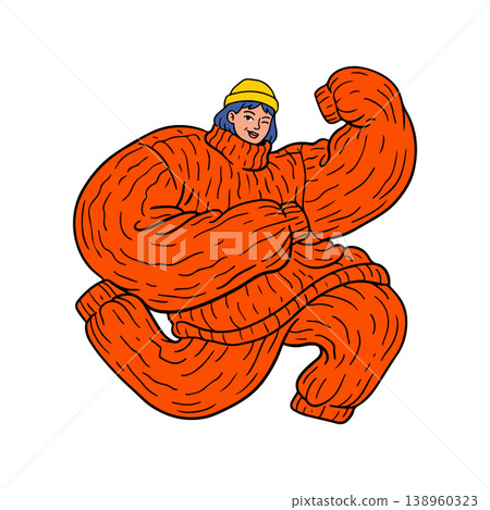 Cartoon Woman in Oversized Orange Sweater 138960323