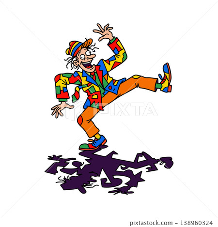 Cartoon Clown Mid-Step with Shadow Cartoon Clown Mid-Step with Shadow 138960324