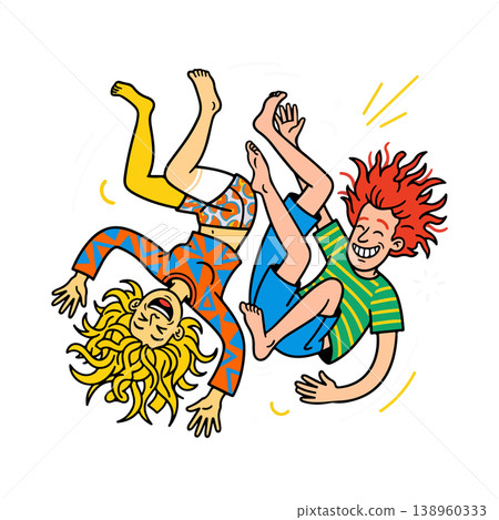 Cartoon Friends Playing Upside Down 138960333