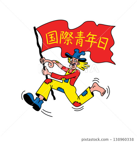 Cartoon Figure Running with International Youth Day Flag Cartoon Figure Running with International Youth Day Flag 138960338