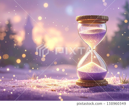 An hourglass bathed in light: A fantastical image expressing the passage of time and transience. 138960349