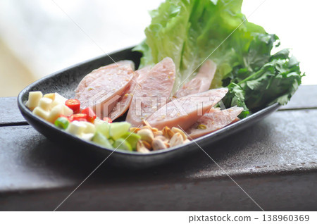 pickled pork sausage, fermented pork and chili or sour pork with vegetable pickled pork sausage, fermented pork and chili or sour pork with vegetable 138960369