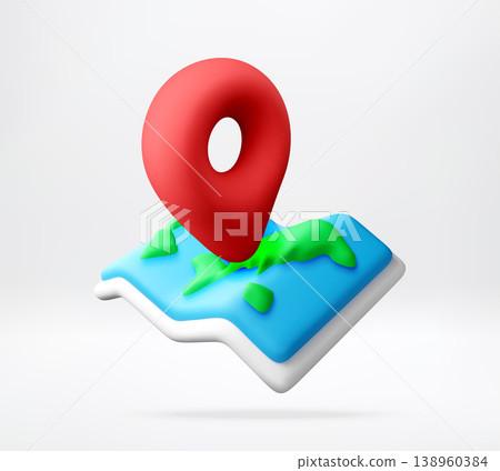 Red pin on 3D map icon. Red pin on 3D map icon. 138960384