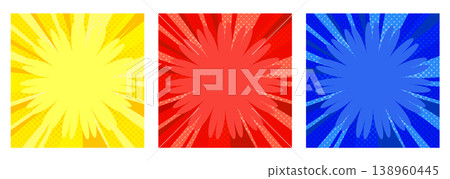 Sunburst/Radial Background 3-Color Set (Yellow, Red, Blue) 138960445