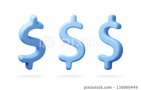 Three blue dollar signs as 3d 138960449