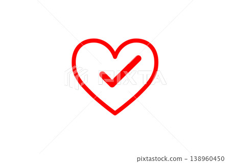 Red Heart Check Icon Symbolizing Approval, Health, Love, Trust and Success Red Heart Check Icon Symbolizing Approval, Health, Love, Trust and Success 138960450