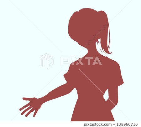 一位綁著馬尾的女子伸出手；短袖；剪影。 138960710