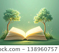 一幅充滿奇幻色彩的背景圖，靈感來自大自然、光線、學習和成長，畫面彷彿從一本打開的書裡浮現出來。 138960757