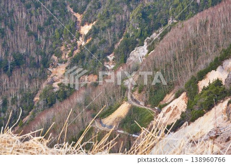 A view of the Yamadairi Forest Road from Manza Pass, on the border between Gunma and Nagano prefectures. A view of the Yamadairi Forest Road from Manza Pass, on the border between Gunma and Nagano prefectures. 138960766
