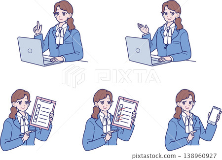 一組身著西裝的年輕女性上半身姿勢。 138960927