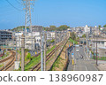 Infrastructure around Ebina Station East Exit and residential areas (Megumi-cho) spread across hillsides [Ebina City, Kanagawa Prefecture] 138960987
