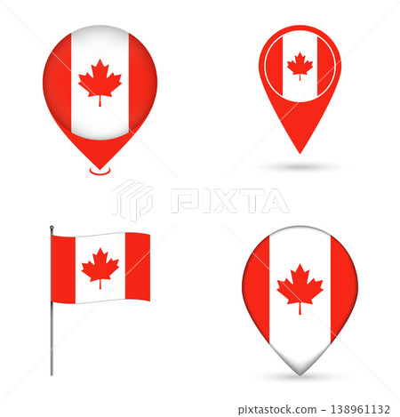 Canada Flag Map Pin Icons Set Collection. Canada Flag Map Pin Icons Set Collection. 138961132