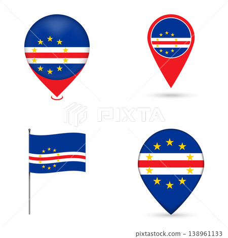 Cape Verde Flag Map Pin Icons Set Collection. Cape Verde Flag Map Pin Icons Set Collection. 138961133