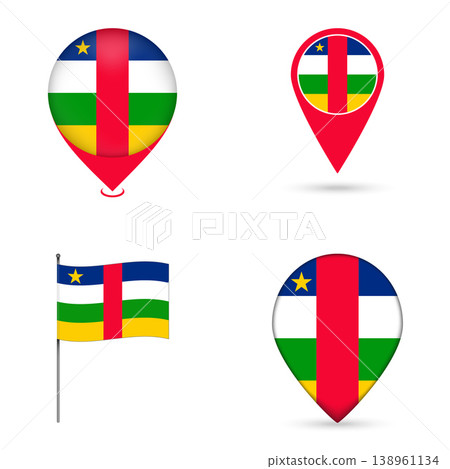 Central African Republic Flag Map Pin Icons Set Collection. 138961134