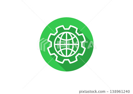 Green Globe Inside Gear Icon Representing Global Settings, Network Management And Environmental Technology Green Globe Inside Gear Icon Representing Global Settings, Network Management And Environmental Technology 138961240