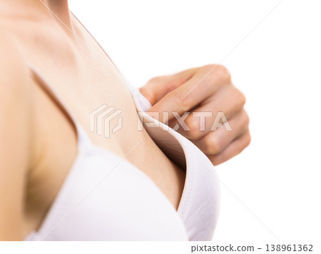 Female wearing too big bra Female wearing too big bra 138961362
