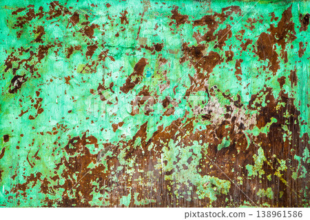 Rusty metal surface with peeling green paint outdoors - full-frame background and texture 138961586