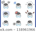 Various illustrations of a man holding his head in his hands 138961966