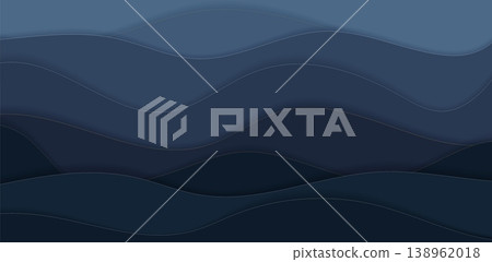 Midnight Luxury Waves Background Abstract Night Paper Cut Layers with Golden Light Outlines. Dark Indigo Backdrop for Premium Branding and Tech Design. 138962018