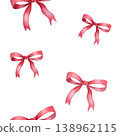 Seamless minimal watercolor pattern with red ribbon bow in airy scattered layout. Hand painted simple festive element with soft edges and organic spacing, modern clean design for wrapping paper 138962115