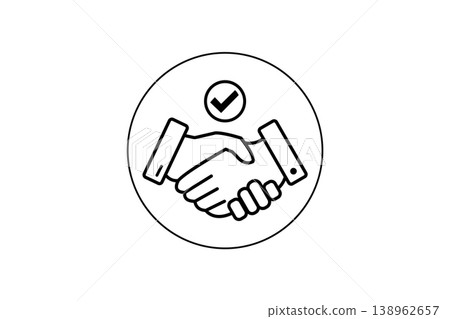 Business Handshake Icon With Checkmark Partnership, Agreement, Trust and Successful Deal Symbol 138962657