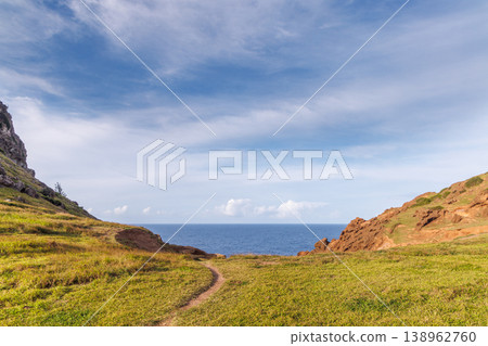 Lush Hawaiian landscape with hills and sky Lush Hawaiian landscape with hills and sky 138962760