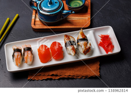 Sushi set with tea and small teapot 138962814