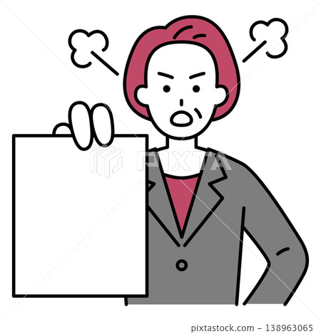 A middle-aged woman in a suit gets angry when she shows the documents. A middle-aged woman in a suit gets angry when she shows the documents. 138963065