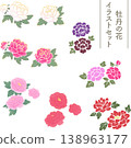 A set of Japanese-style vector illustrations of peony flowers, featuring elegant button-shaped floral designs. 138963177