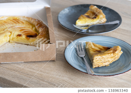 Apple pie slices served on ceramic plates Apple pie slices served on ceramic plates 138963340