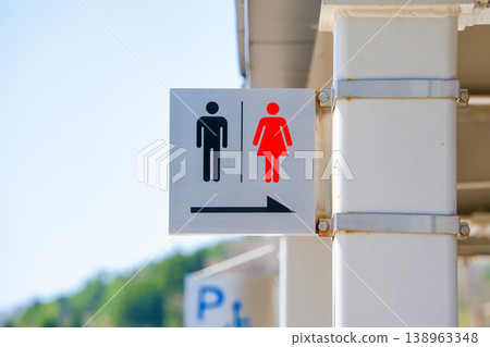 Pictograph indicating toilet location Pictograph indicating toilet location 138963348