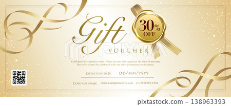 Elegant gold gift certificate template - with ribbon and sealing wax 138963393