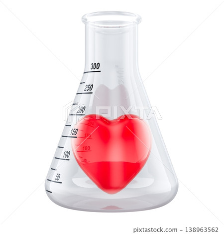 Red heart in laboratory flask, love chemistry concept. 3D rendering 138963562