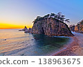 A seascape of Sasagawa Nagare Megane-iwa (Spectacle Rock) against the backdrop of the magic hour sky - Ver1 138963675