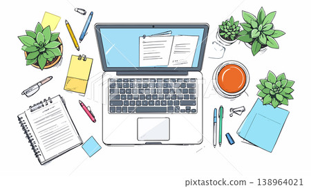 Working on laptop at modern office desk 138964021