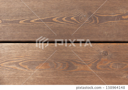 Rustic brown wooden plank table surface, front view, texture Rustic brown wooden plank table surface, front view, texture 138964148