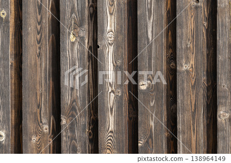 Weathered vertical wooden planks form a rustic fence wall Weathered vertical wooden planks form a rustic fence wall 138964149